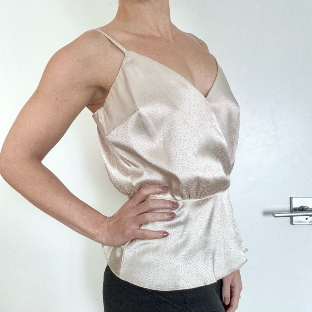 All in Favor Champagne Jacquard Surplice Cami Satin Adjustable Straps Party NYE